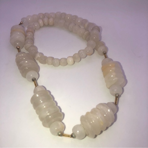 VTG Carved Alabaster Stone Heavy Beaded Necklace 25” - Picture 4 of 5